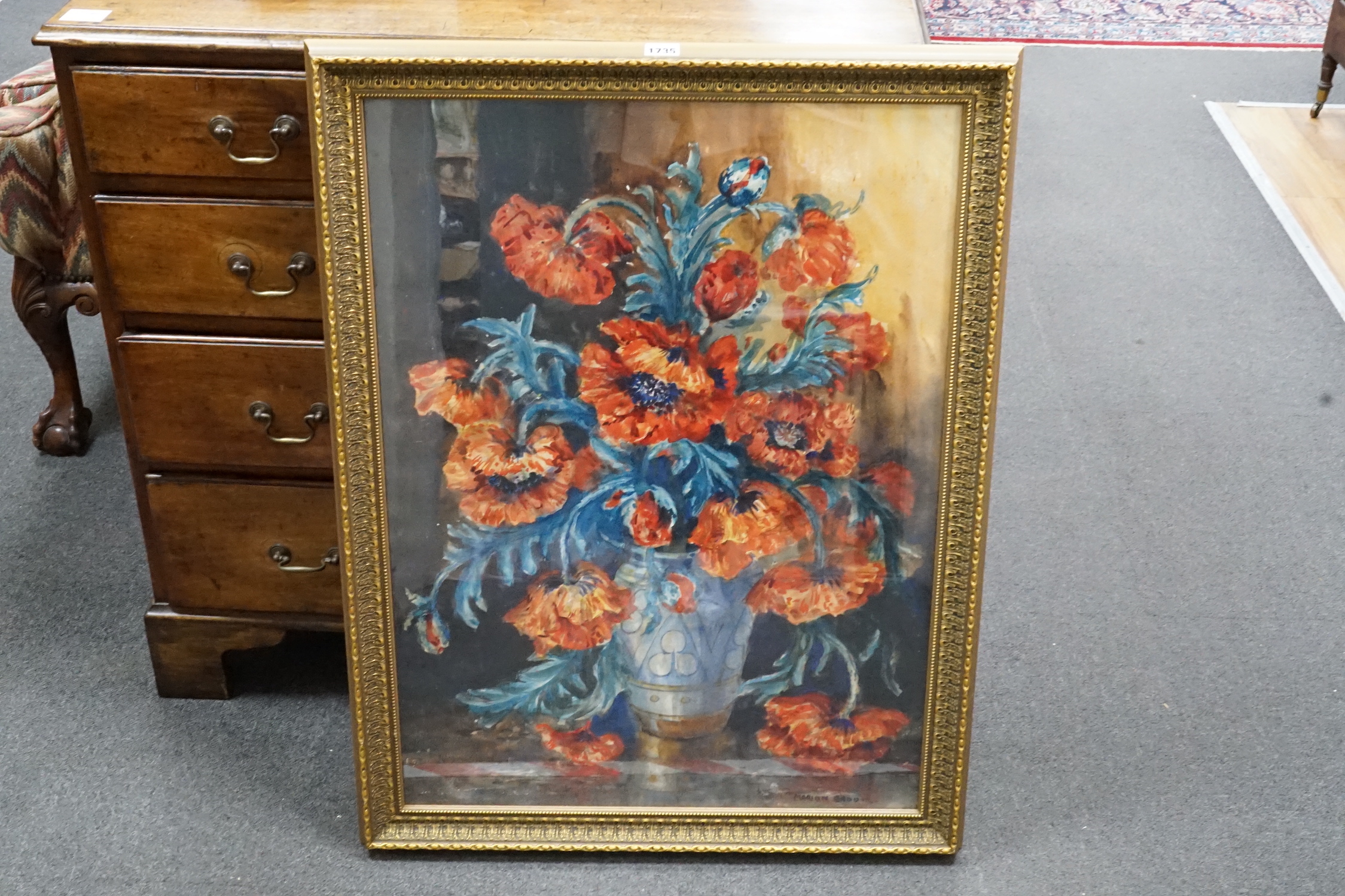 Marion Broom (1878-1962), watercolour, Still life of poppies in a vase, signed, 74 x 54cm